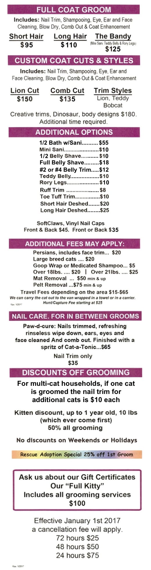 Services offered at Gabi Kat Grooming