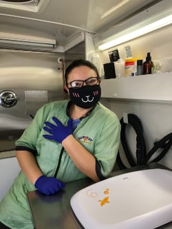 Irma wearing Covid 19 safe apparel
