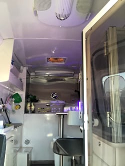 We use a UV-c light to wipe out germs and viruses between each stop. This accompanies our usual spray and wipe down with a CDC approved safe for cats cleaner.