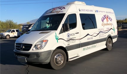 Our grooming van with new vinyl emblems.